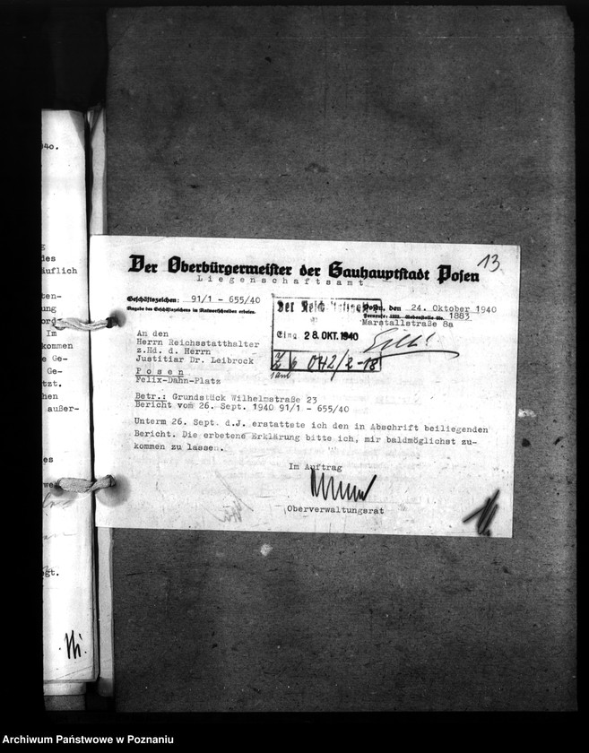 Obraz 17 z jednostki "Grundstück Wilhelmstr. 23 in Posen zum Ausbau der Raczyński Bibliothek"