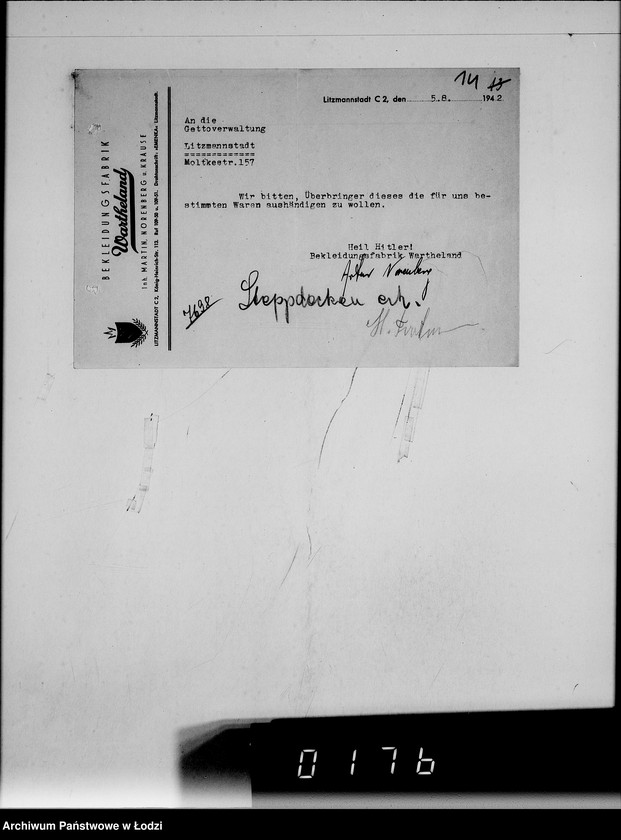 Obraz 18 z jednostki "Pelzabteilung. Warenverwertung an firma Martin Norenberg u.Krause Litzmannstadt"