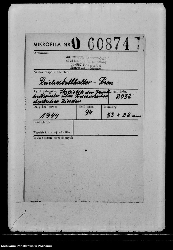 Obraz 2 z jednostki "Statistik der Gesundheitsämter über Todesursachen deutscher Kinder"