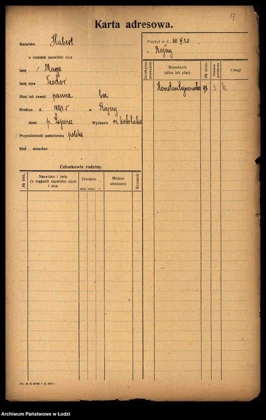 Obraz 19 z jednostki "[Spis ludności Łodzi] Hubermanowicz - Chwastowska"