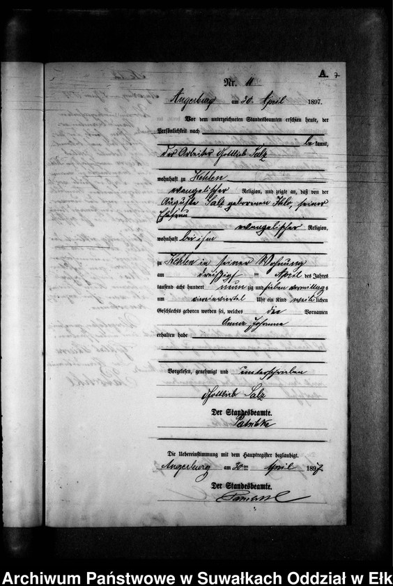 image.from.unit.number "Geburts-Neben-Register des Preussischen Standes-Amtes Kehlen Kreis Angerburg"