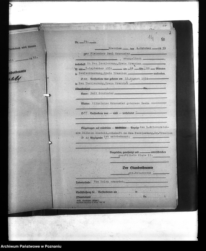 Obraz 18 z jednostki "Wykazy miejscowych Niemców, którzy zginęli w 1939 roku. Kreis Wreschen (Wrzesień)"