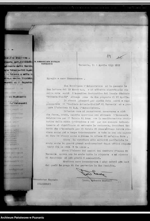 Obraz 18 z jednostki "Stowarzyszenie "Polonia- Italia" w Poznaniu: a/ dokumenty dotyczące założenia Towarzystwa /statut i inne/, b/ sprawozdania roczne z działalności i protokoły zebrań, c/ korespondencja różna, d/ listy członków, e/ druki, afisze"