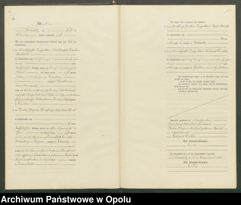 Obraz 8 z jednostki "Heiraths-Neben-Register Standesamts Koppitz pro 1906"