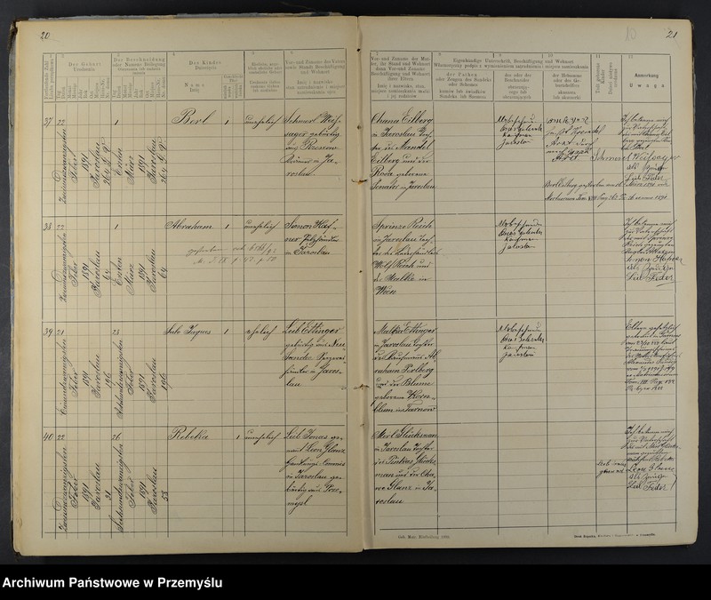 image.from.unit.number "Geburtsmatrik des Isr.[aelitischen] Matriken-Bezirkes Jaroslau pro 1891"