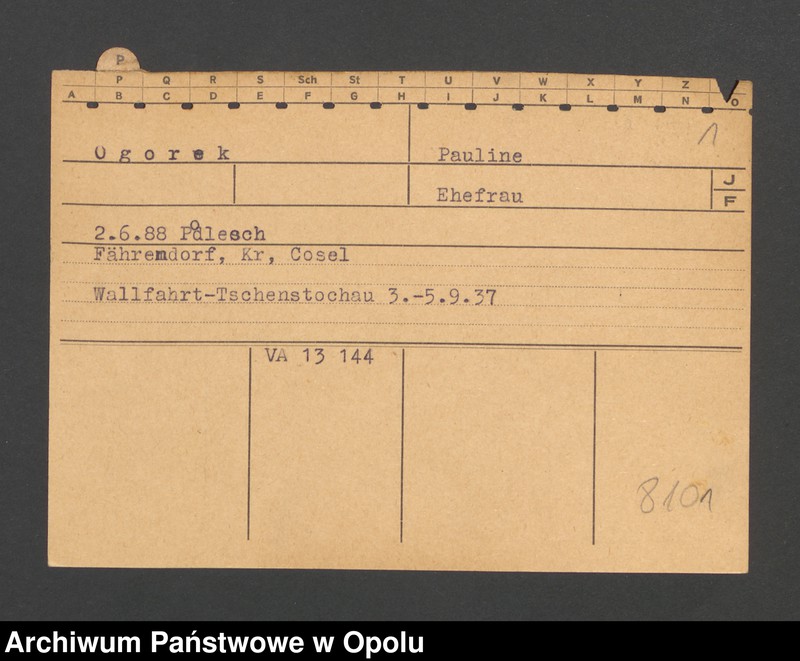 Obraz 3 z jednostki "[Ogorek Pauline, ur. 02.06.1888 Podlesch]"