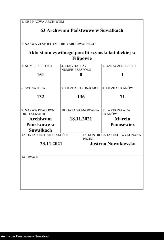 Obraz 1 z jednostki "[Księga akt urodzeń, małżeństw i zgonów parafii rzymskokatolickiej w Filipowie z 1917 roku]"