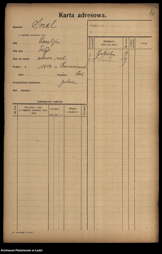 Obraz 16 z jednostki "[Spis ludności Łodzi] Sońka-Sowiński"