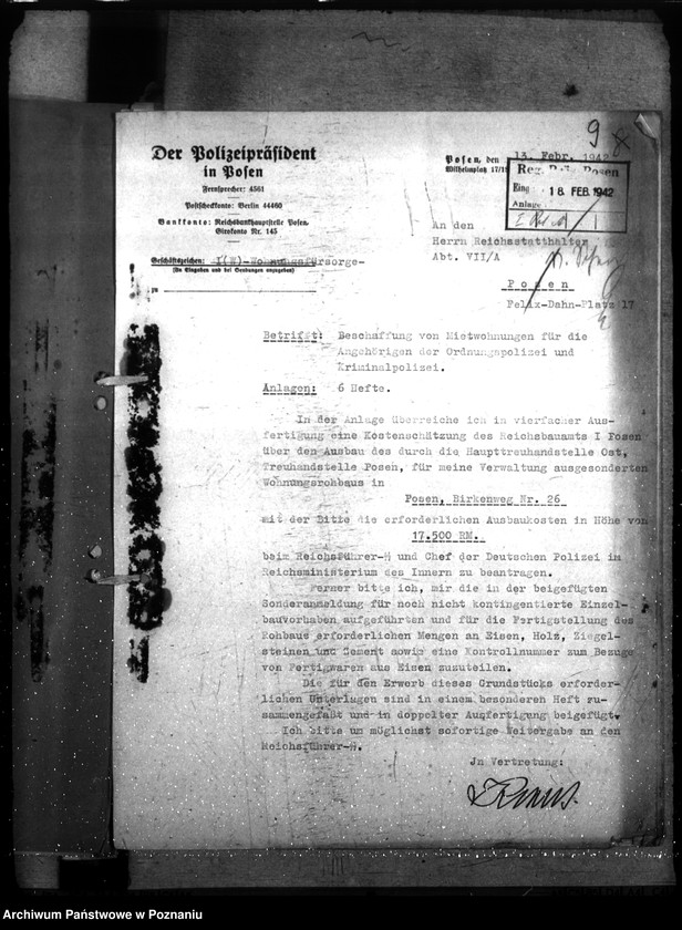 Obraz 13 z jednostki "Schaffung von Mietwohnungen für die Ordnungspolizei und Kriminalpolizei. Allgemein"