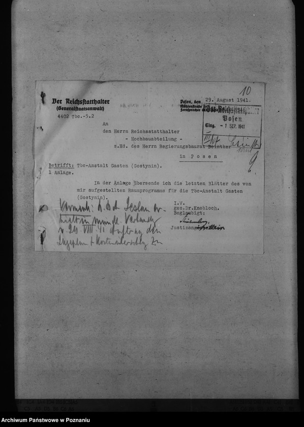 Obraz 13 z jednostki "Zakład dla chorych na gruźlicę w Gostyninie - plany założenia"