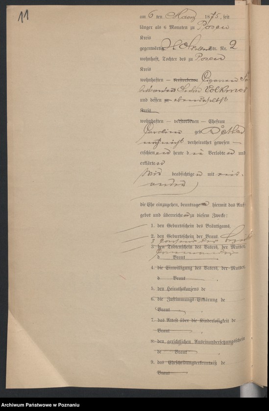 Obraz 13 z jednostki "Die von den Verlobten beigebrachten Urkunden zur Eheschliessung pro 1899"