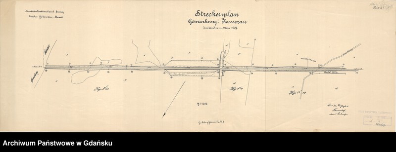 image.from.unit.number "Eisenbahndirektionsbezirk Danzig. Strecke: Hohenstein - Berent. Streckenplan. Gemarkung Kamerau. Zustand vom März 1908. Blatt 1"