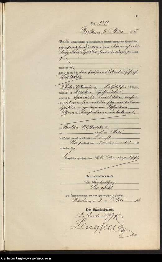 image.from.unit.number "Sterbe-Neben-Register Breslau I 1908 Band 4"