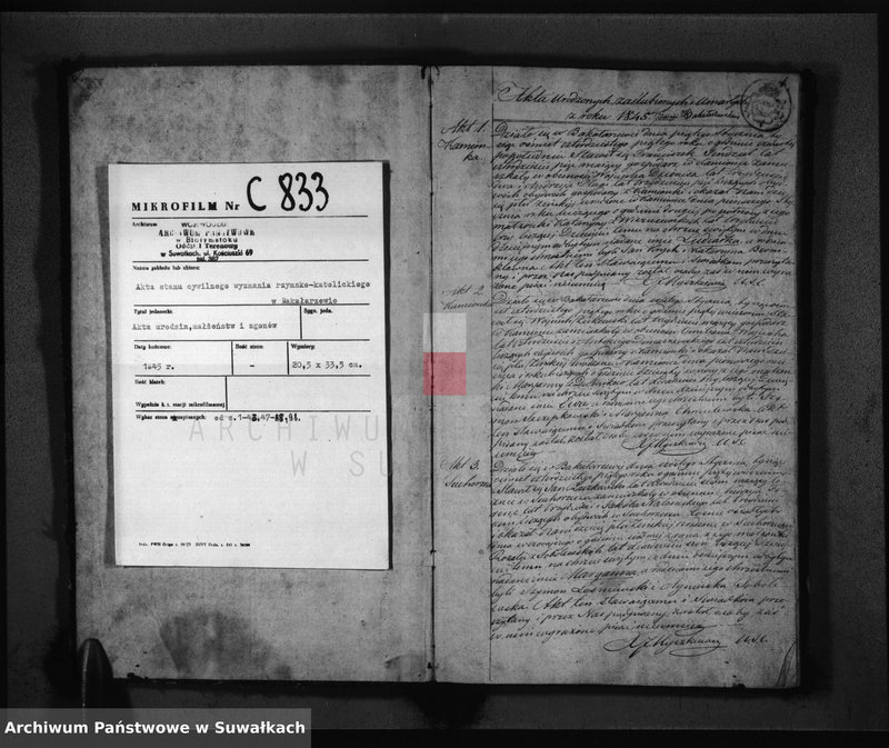 image.from.unit.number "Duplikat Akt Urodzonych Zaślubionych i Umarłych parafii Bakałarzewskiey za rok 1845"