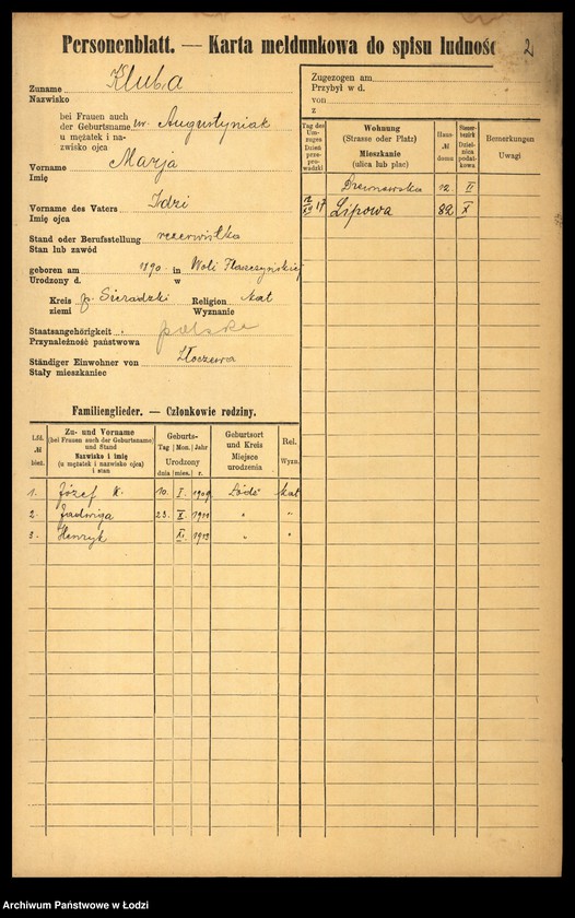 Obraz 4 z jednostki "[Spis ludności Łodzi] Kluka - Kmieć"
