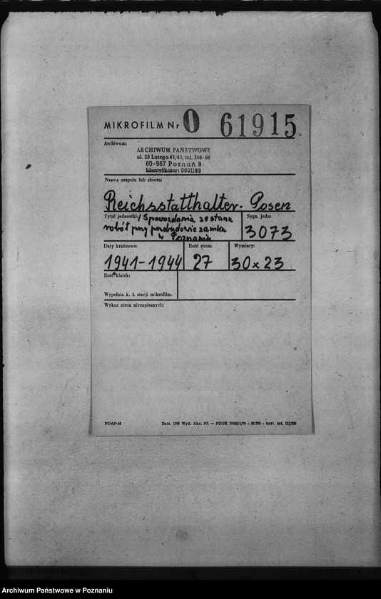 Obraz 2 z jednostki "Sprawozdania ze stanu robót przy przebudowie zamku w Poznaniu"