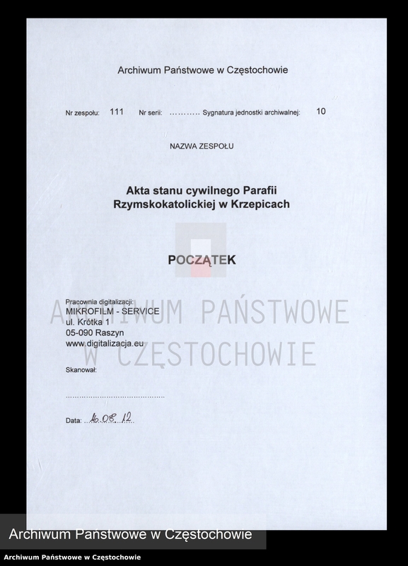 image.from.unit.number "Księga [akt] urodzenia gminy Krzepickiej na rok 1816"