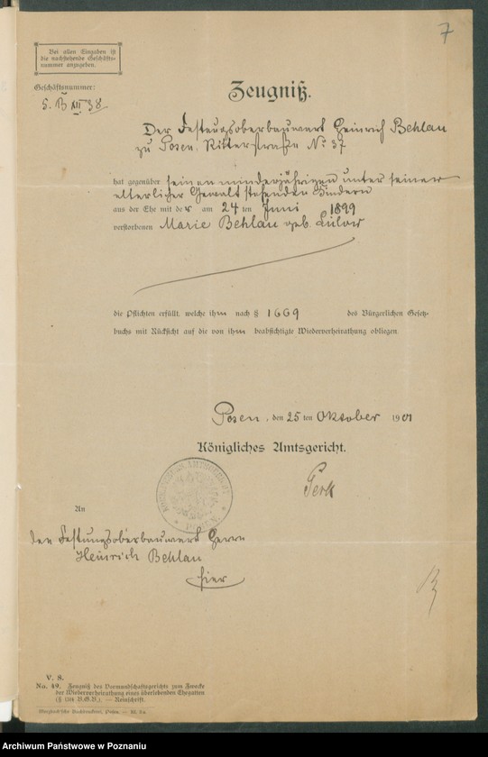 Obraz 9 z jednostki "[Dokumenty dostarczone przez narzeczonych do zawarcia związku małżeńskiego za 1901 rok. Tom XIX]"