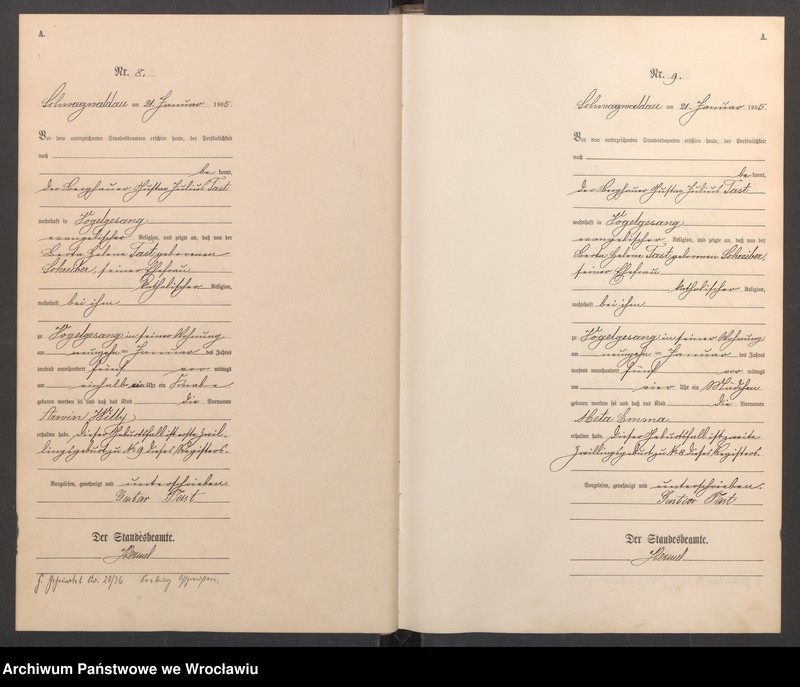image.from.unit.number "Geburts-Haupt-Register Schwarzwaldau (Czarny Bór) 1905"