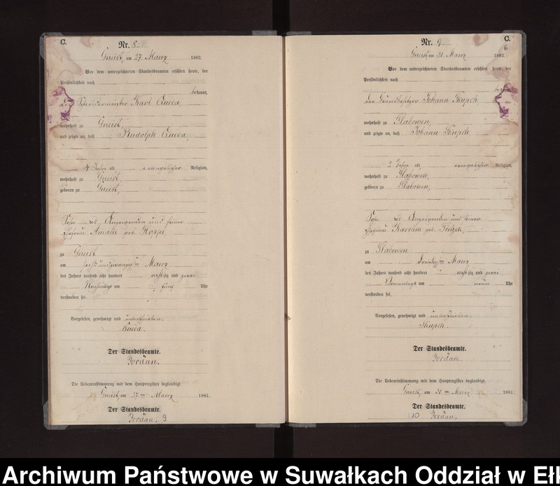 Obraz 9 z jednostki "Sterbe-Neben-Register des Königlich Preussischen Standes-Amtes Gneist Kreis Loetzen"