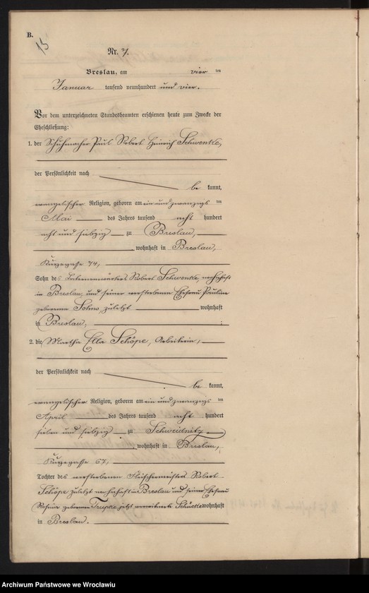image.from.unit.number "Heiraths-Haupt-Register Breslau I 1904 Band 1"