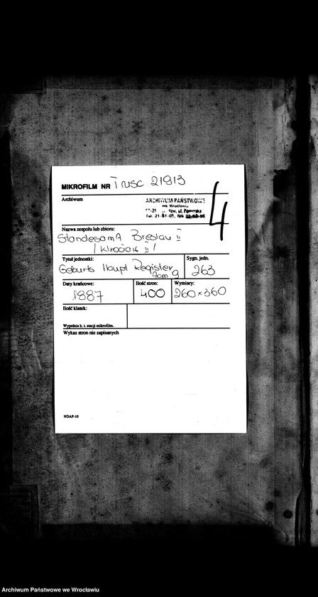 image.from.unit.number "Geburts-Haupt-Register Breslau II 1887 Band 9"