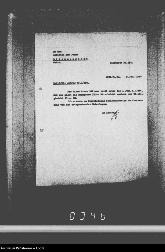 Obraz 11 z jednostki "J.196-210 [Wnioski Żydów w Getcie o zwrot długów za wzięty na kredyt towar przez kupujących]"