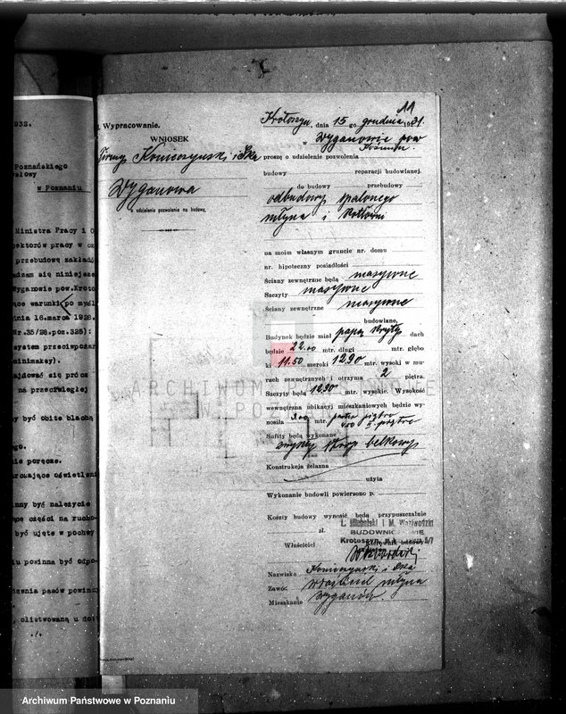 Obraz 15 z jednostki "Zatwierdzenie projektu młyna i piekarni Konieczyńskiego w Wyganowie, pow. krotoszyński nr woj. 530"