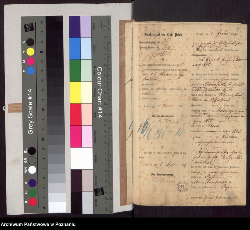 Obraz 3 z jednostki "Die von den Verlobten beigebrachten Urkunden zur Eheschliessung pro 1897"