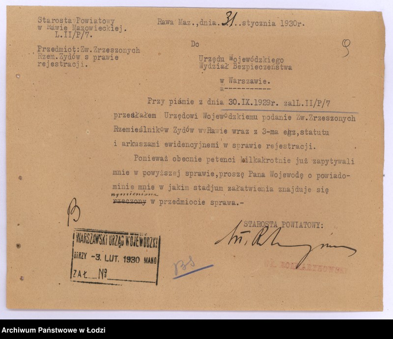 Obraz 12 z jednostki "Związek Rzemieślników Żydów w Rawie Mazowieckiej"