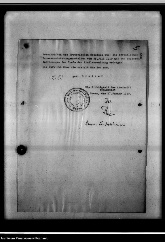 Obraz 12 z jednostki "Aufsicht über die Posensche Feuersozietät."