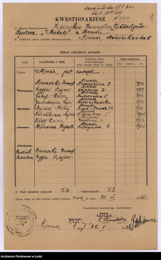 Obraz 4 z jednostki "Żydowskie T-wo Gimnastyczno Sportowe "Makabi" w Sieradzu"