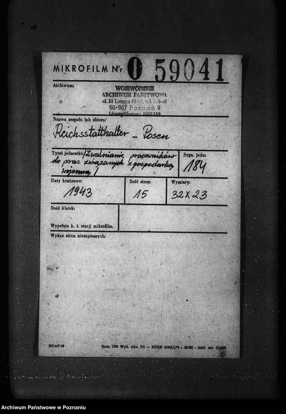 Obraz 2 z jednostki "Zwalnianie pracowników do prac związanych z gospodarką wojenną"