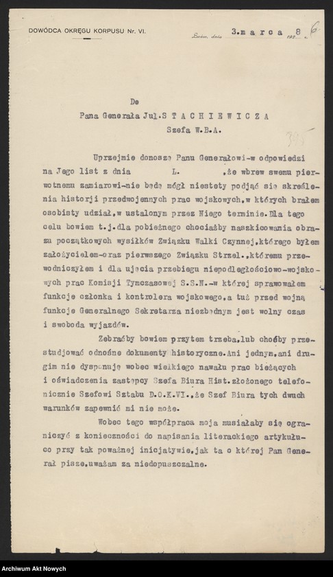 image.from.unit.number "Kukiel Marian, historyk, generał. Dymisja z wojska. Prace historyczne. Odmowa W. Sikorskiemu współpracy z Wojskowym Biurem Historycznym. Działalność Frontu Morges. Strajk chłopski."