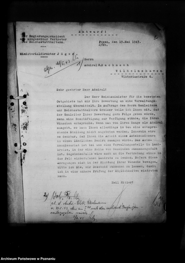 Obraz 6 z jednostki "Hans Bachmann, Admiral, Wilhelmshaven (podanie o przyjęcie do pracy)"