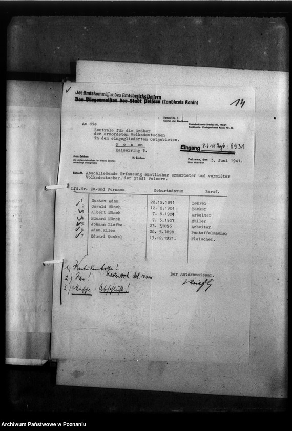 Obraz 18 z jednostki "Kreis Konin. Zgłoszenia zmarłych i zaginionych miejscowych Niemców w 1939 roku"
