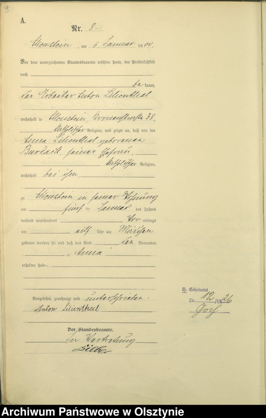 image.from.unit.number "Geburts-Haupt-Register Tom I,Nr 1 - 394"