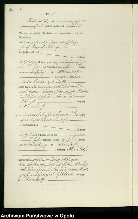 Obraz 20 z jednostki "Heirats-Register (Neben-Register) Standesamt Deutschwette 1912"