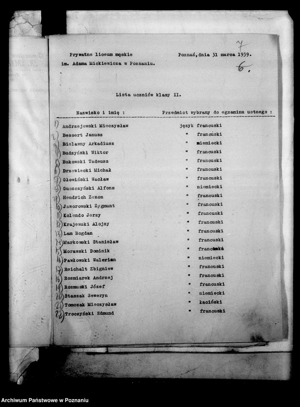 Obraz 10 z jednostki "Prywatne Liceum i Gimnazjum imienia Mickiewicza - Poznań [spis uczniów klasy II liceum oraz świadectwa ukończenia gimnazjum (IV klasy)]"