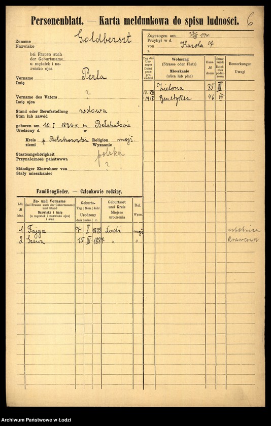 Obraz 8 z jednostki "[Spis ludności Łodzi] Goldberszt - Goldkrant"
