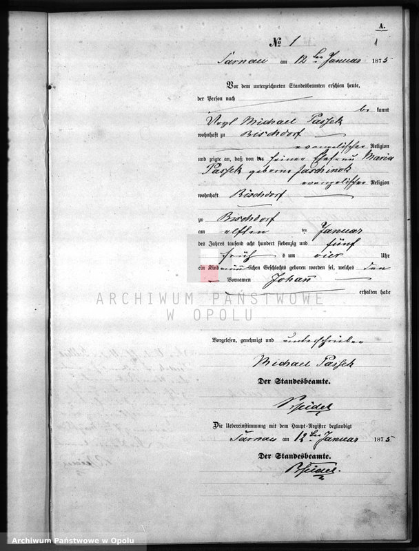Obraz z jednostki "Geburts-Neben-Register Standesamts Bischdorf pro 1875"