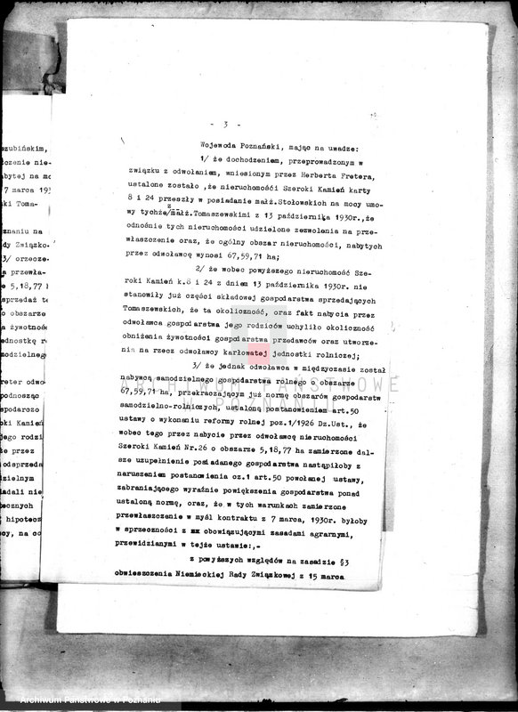 Obraz 19 z jednostki "Freter Herbert z Szerokiego Kamienia powiatu szubińskiego. Skarga do N.T.A. z powodu odmowy zezwolenia na przewłaszczenie"