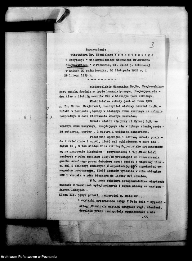 Obraz 6 z jednostki "Wielkopolskie Gimnazjum Koedukacyjne Czajkowskiego - Poznań [sprawozdania z wizytacji i sprawozdania roczne szkoły]"