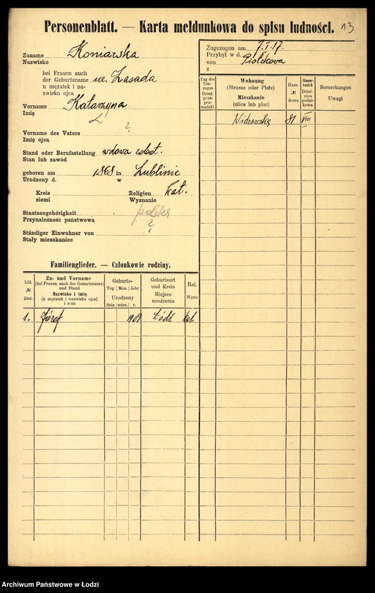 Obraz 15 z jednostki "[Spis ludności Łodzi] Konalska - Konga"