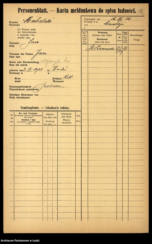 Obraz 19 z jednostki "[Spis ludności Łodzi] Michalski - Michałowicz"