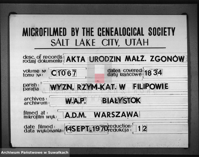 image.from.unit.number "Duplikat Aktów Urodzonych Zaślubionych i Zeszłych Urzędnika Stanu Cywilnego Parafij Filipowskiey z Roku 1834-go"