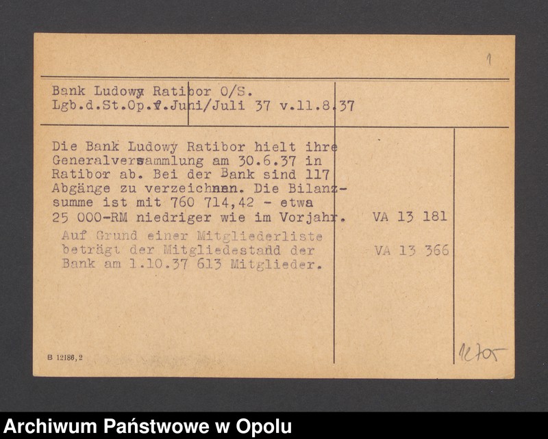 Obraz 3 z jednostki "Bank Ludowy Ratibor O/S Lgb. d. St. Op.v. Juni/Juli 37 v. 11.8.37"