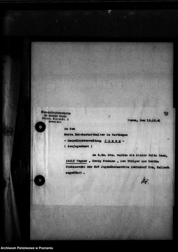 Obraz 14 z jednostki "Schriftwechsel mit Gaujugendamt betreffend ehemalige Heimkinder [Korespondencja w sprawie przekazywanych dzieci]."