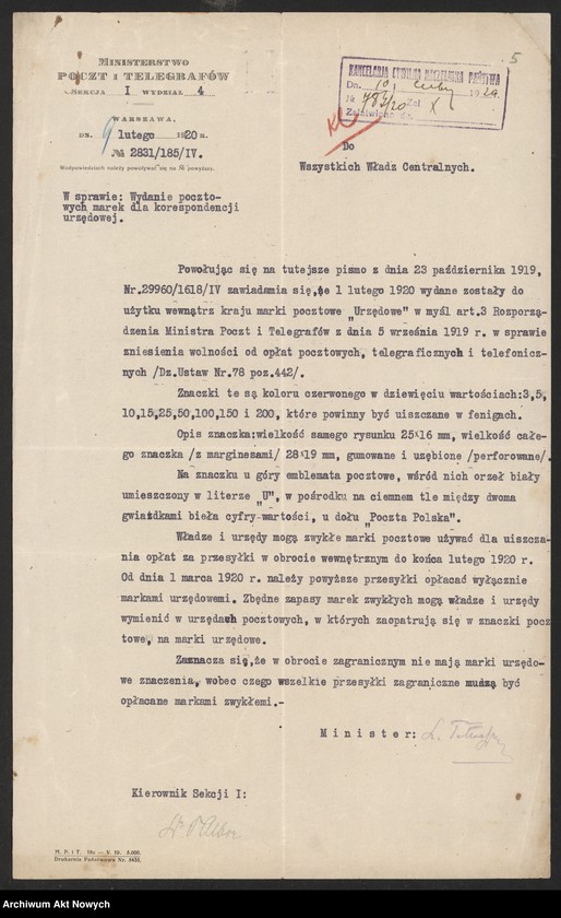 image.from.unit.number "Działalność Prezydium Rady Ministrów, Ministerstw : Poczt i Telegrafów, Kolei Żelaznych, Zdrowia, Spraw Wewnętrznych. Korespondencja z sejmem RP w sprawie lokomocji, w urzędach państwowych i armii"