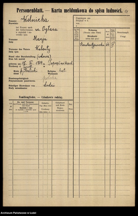 Obraz 13 z jednostki "[Spis ludności Łodzi] Wolniakiewicz - Wolst"